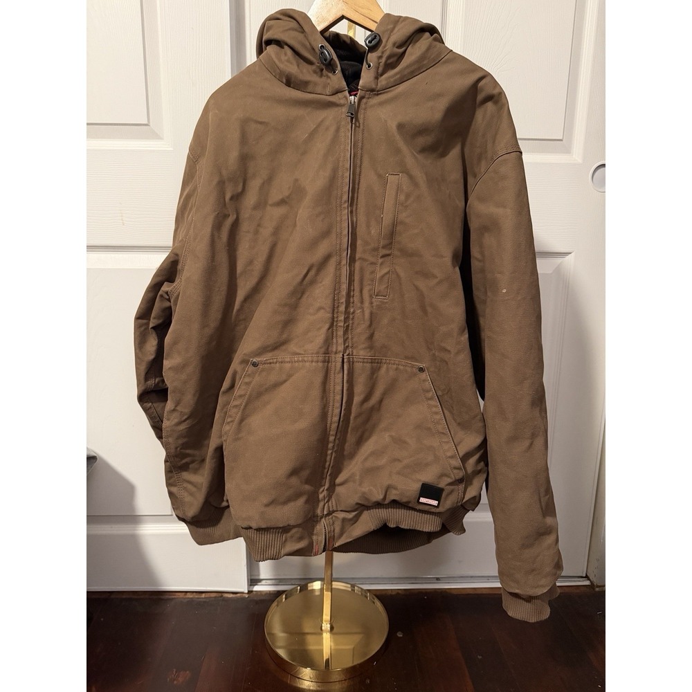 Craftsman Work Jacket Men's Brown Black Hooded Quilted Lined‎ Heavy Duty Canvas